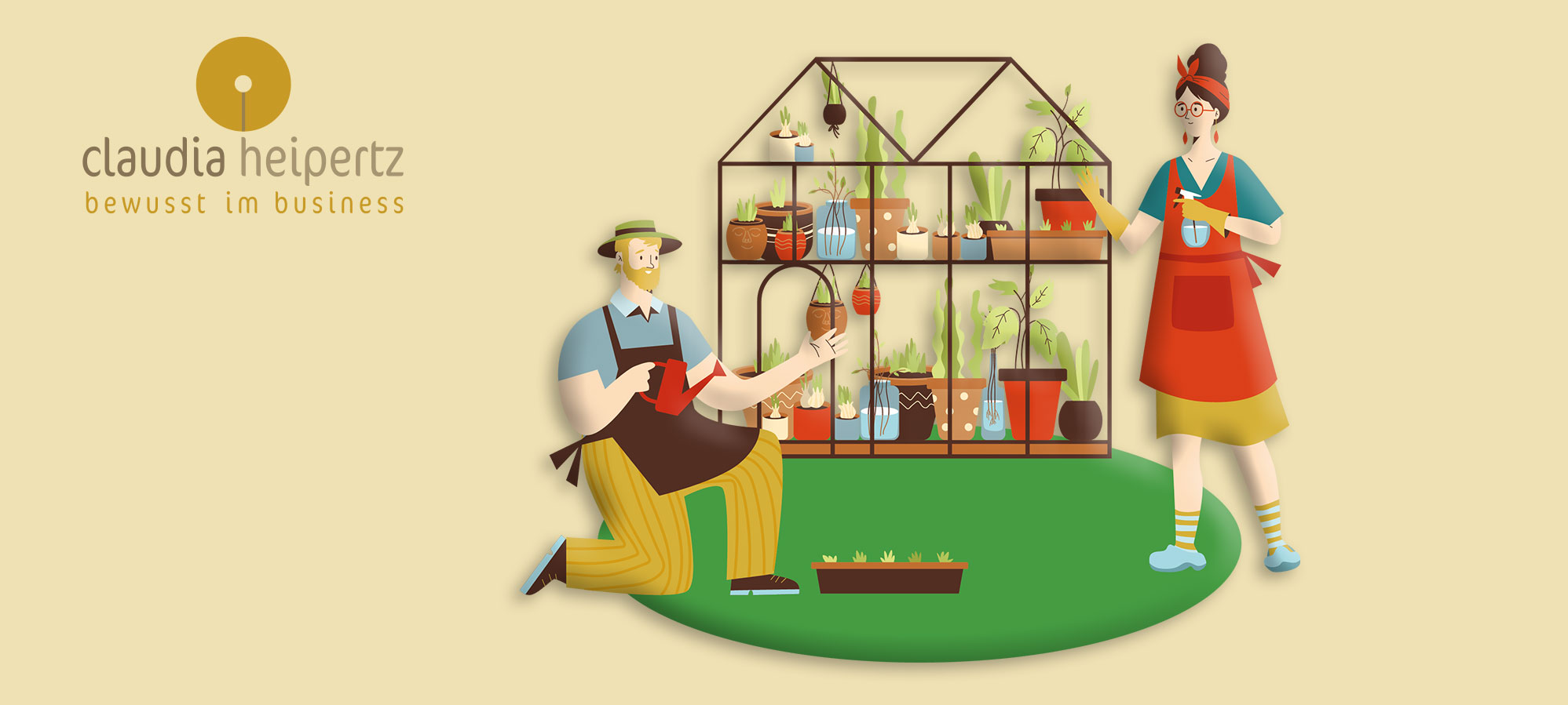 Headerbild Claudia Heipertz Marketingberatung, Solingen Abgebildet ist eine Illustration zum Ideengarten, die auf Bass einer Illustration von rumka_vodki die bei Freepik.com erhältlich ist, aufbaut.