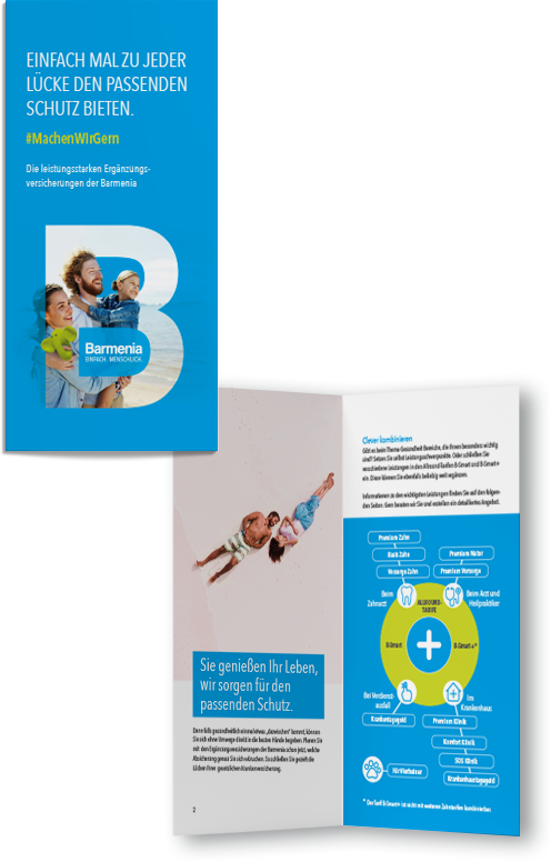 Flyer Cover- und Innenseiten Produktübersicht für Barmenia