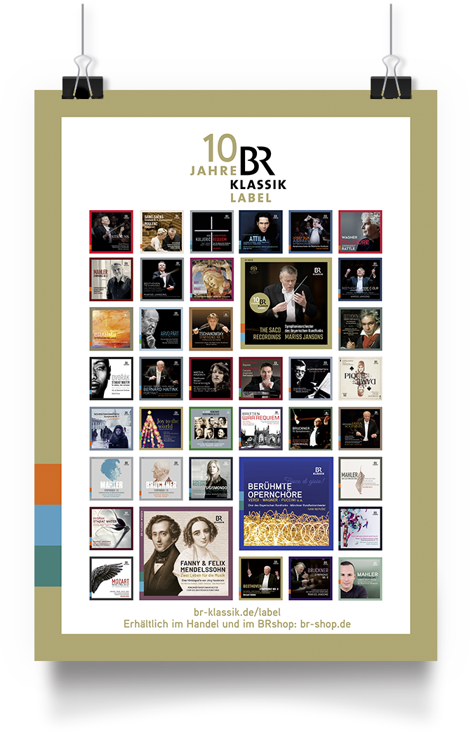 10 Jahre BR-Klassik – Jubiläums-Plakat mit veröffentlichten CDs des Bayerischen Rundfunks
