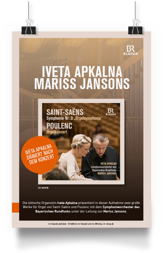 Plakat-Gestaltung für eine CD von Mariss Jansons mit Iveta Apkalna und dem Symphonieorchester des Bayerischen Rundfunks.