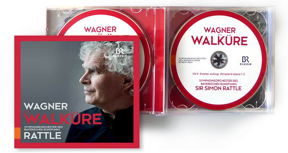CD-Gestaltung – die Walküre von Richard Wagner für den Bayerischer Rundfunk mit dem Dirigenten Sir Simon Rattle und dem Symphonieorchester des Bayerischer Rundfunks. Gestaltung des Booklets, Labels Ocard und Inlay.