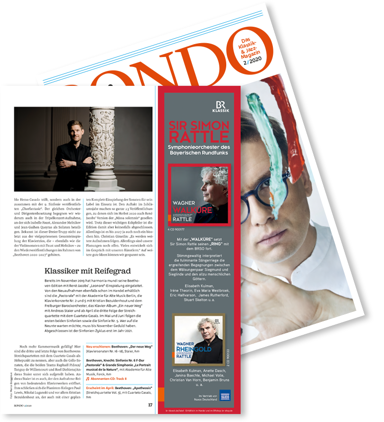 Anzeige im Musikmagazin Rondo mit CD Veröffentlichungen des Bayerischer Rundfunk mit dem Dirigenten Sir Simon Rattle und dem Symphonieorchester des Bayerischer Rundfunks