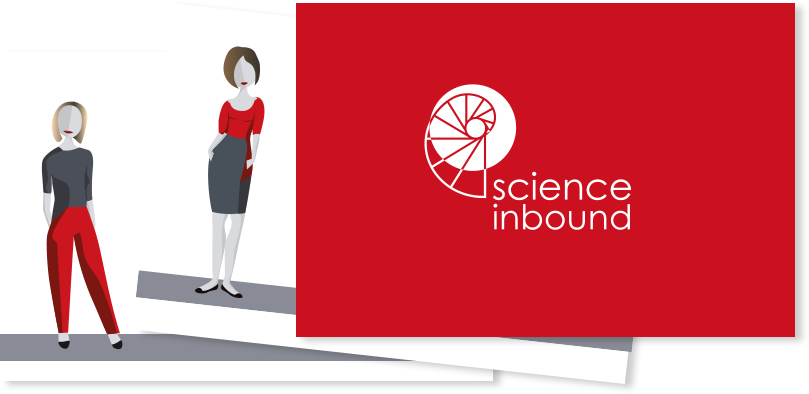 Illustration: zwei Frauen an Science Inbound Visitenkarte Illustration: zwei Frauen an Science Inbound Visitenkarte