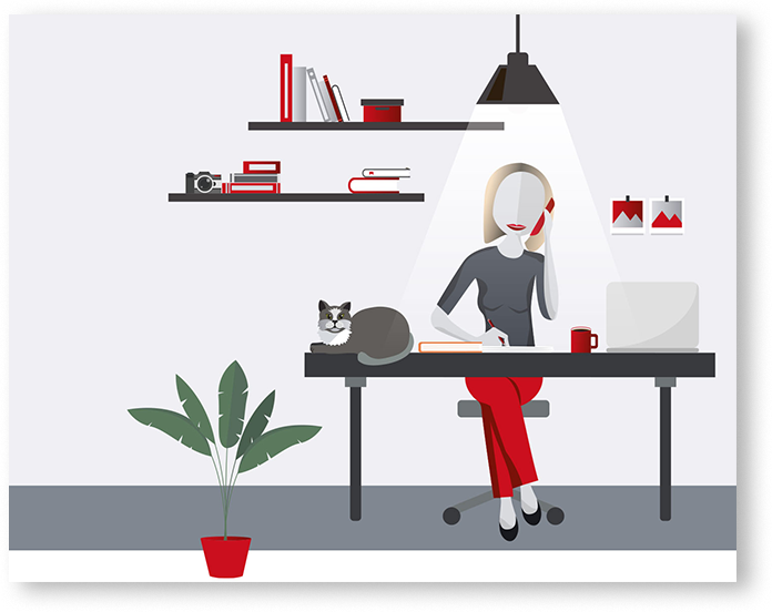 Illustration: Frau an Schreibtisch schreibt Illustration: Frau an Schreibtisch schreibt