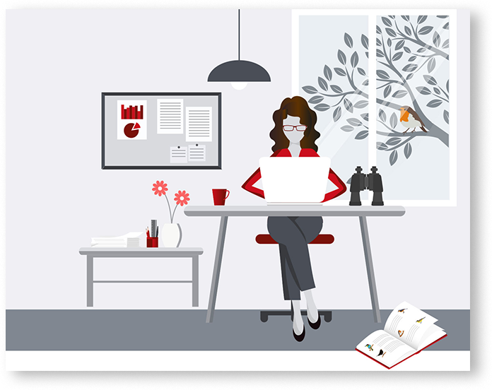 Illustration Frau an Notebook und Schreibtisch Illustration Frau an Notebook und Schreibtisch