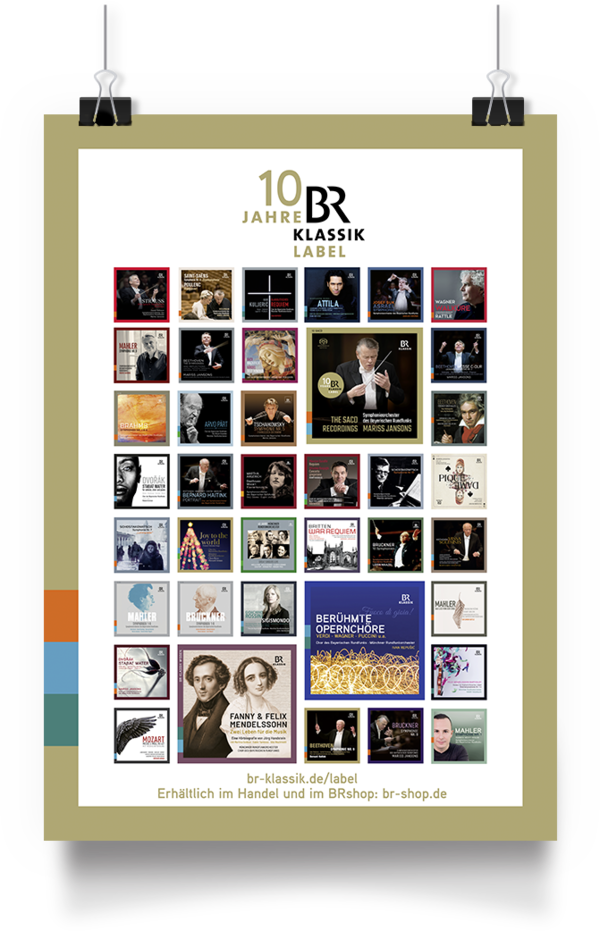10 Jahre BR-Klassik – Jubiläums-Plakat mit veröffentlichten CDs des Bayerischen Rundfunks