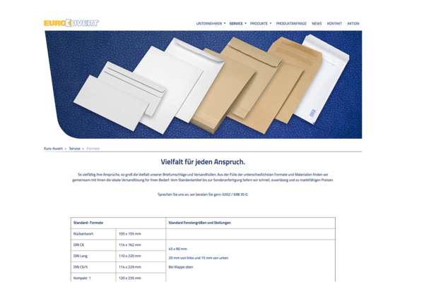 Serviceseite der Webseite von der Euro-Kuvert GmbH