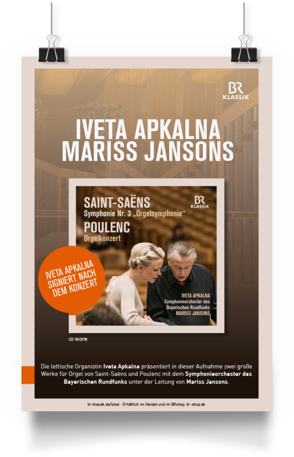 Plakat-Gestaltung für eine CD von Mariss Jansons mit Iveta Apkalna und dem Symphonieorchester des Bayerischen Rundfunks.