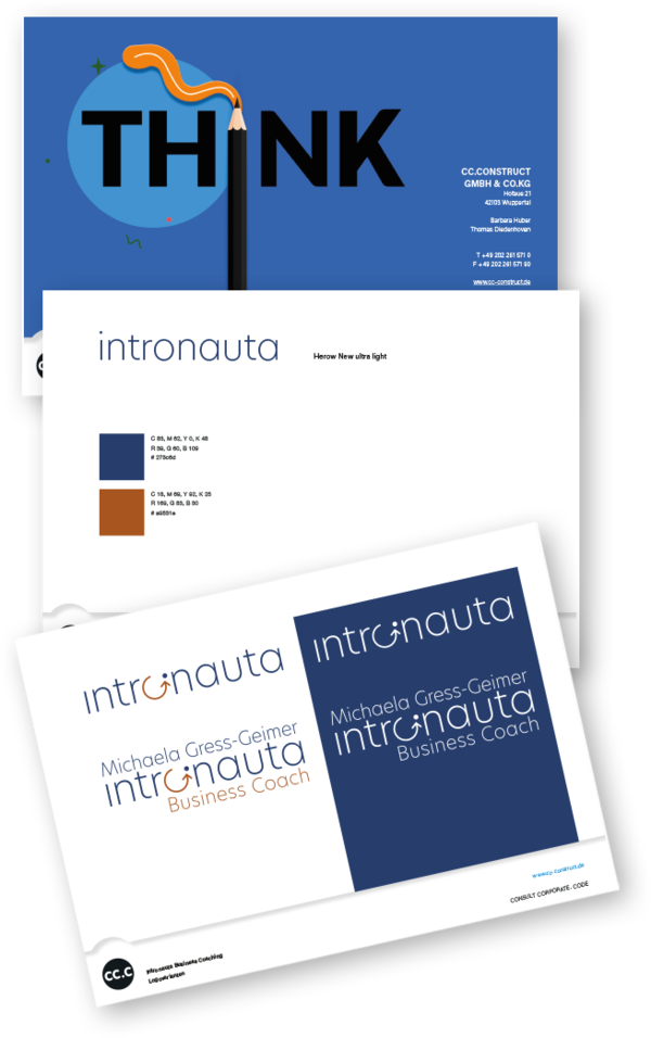 Jeder Schritt des Gestaltung wird abgestimmt. Schrift, Logo, Farben, Bilder, Grafik Markenkern